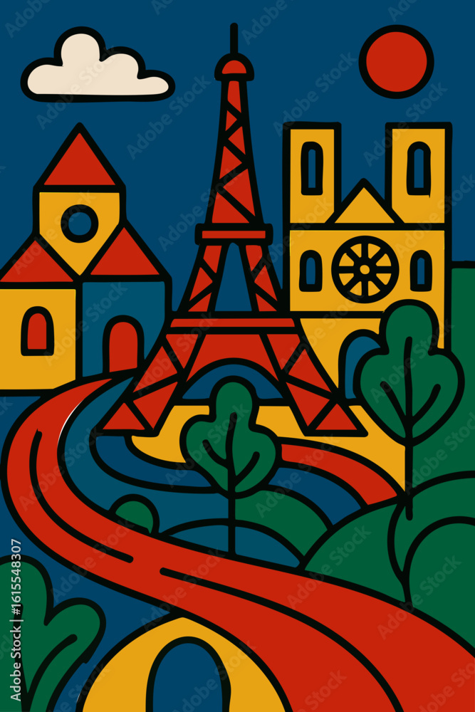 Fototapeta premium Vibrant Paris Cityscape Travel Poster
