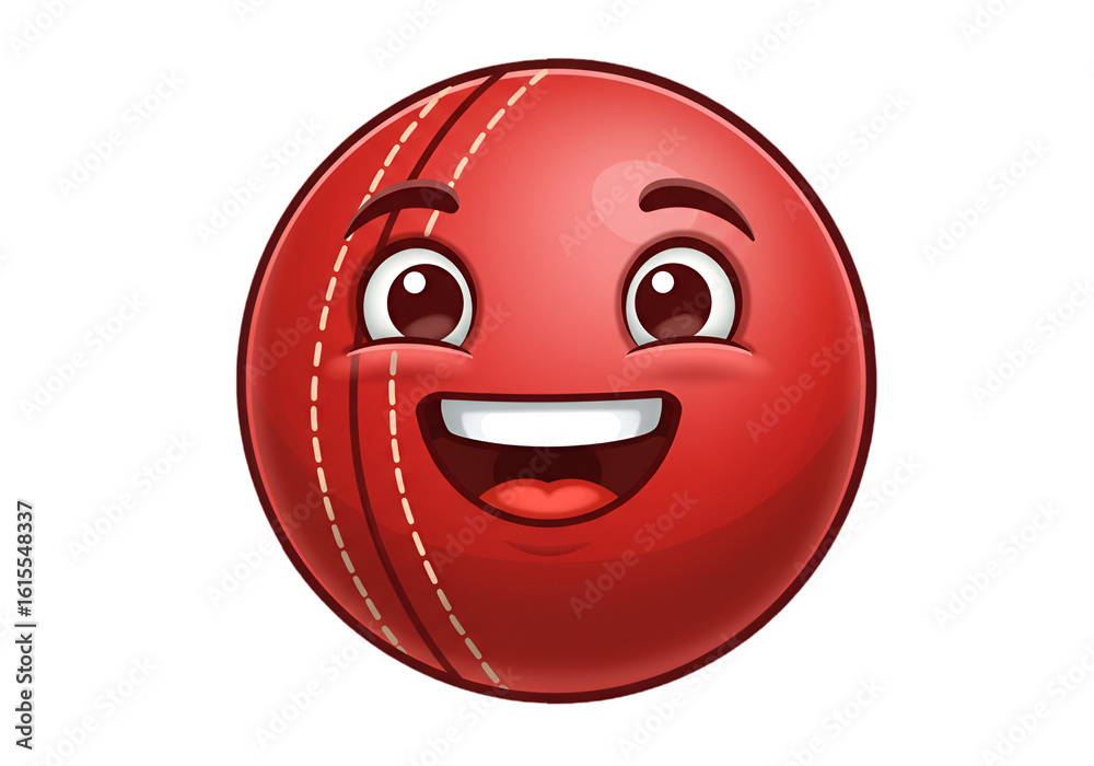 Fototapeta premium Cartoon Cricket Ball Emoji Smiling And Happy Illustration With Isolated Background