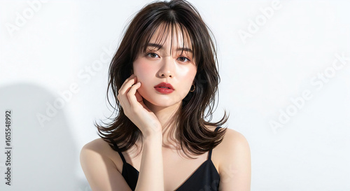 おしゃれなカットモデル女性の自然光ポートレート (Soft Radiance Portrait Series)