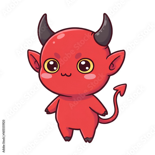 Cute Cartoon Devil Illustration In Red Smiling Face And Devil Horns