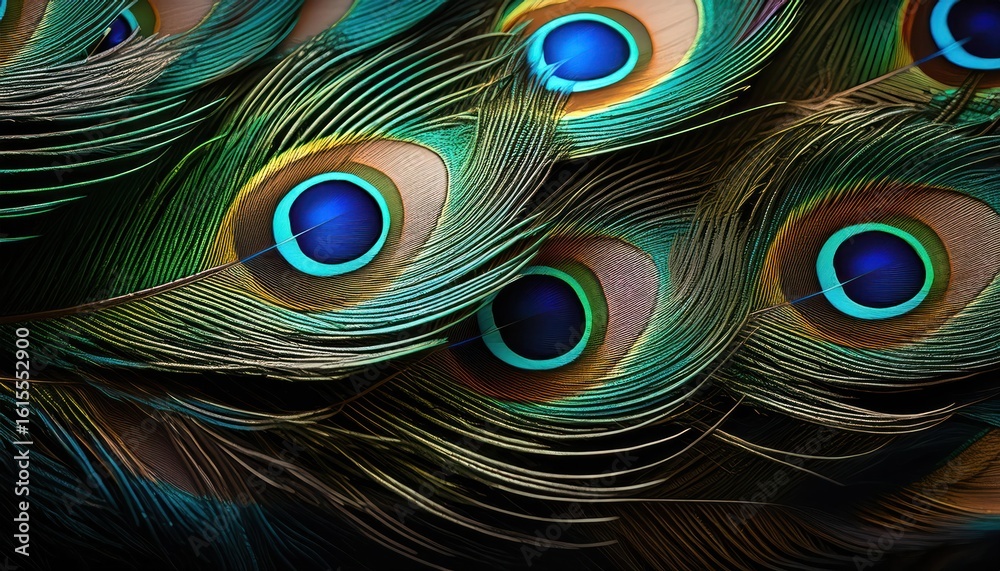 Obraz premium Peacock Feather Wallpaper - Detailed Bird Feather Background for Krishna Janmashtami