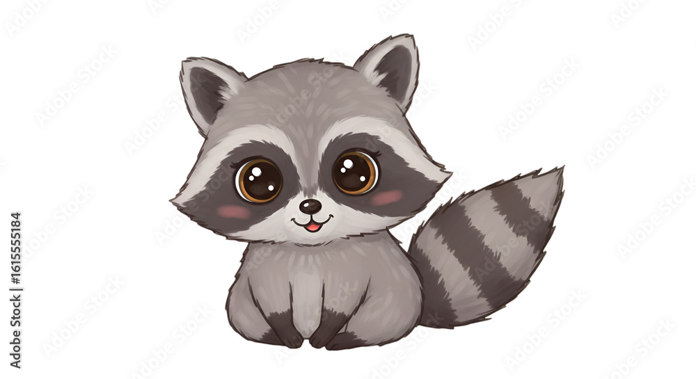 Obraz premium Cute Cartoon Raccoon Illustration Isolated On Transparent Background