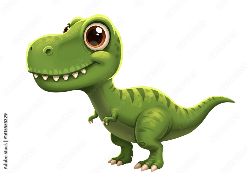 Naklejka premium Cute Green Cartoon Dinosaur Illustration With Transparent Background