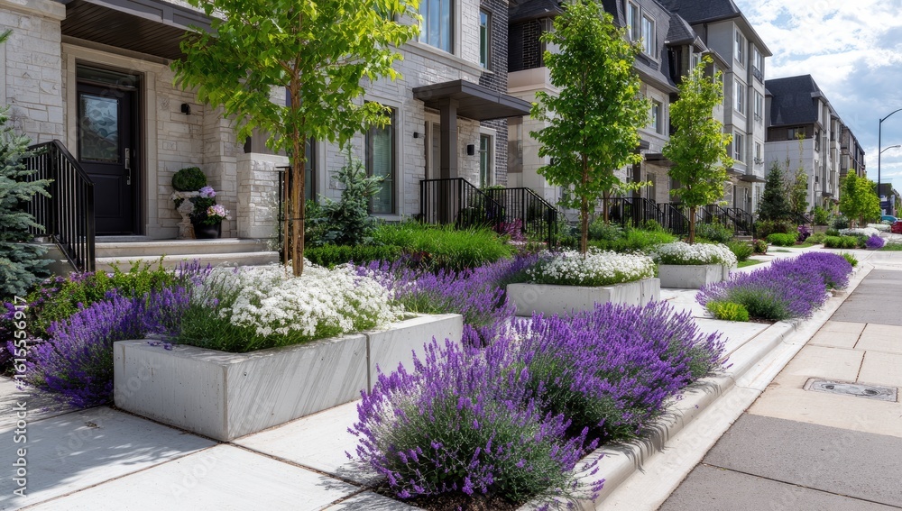 Obraz premium Modern townhouses with landscaped walkways