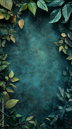 Leaf Border on Blue Grunge Texture for Background