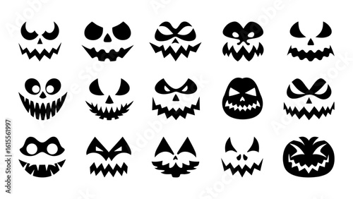 Collection of spooky halloween jack o lantern faces