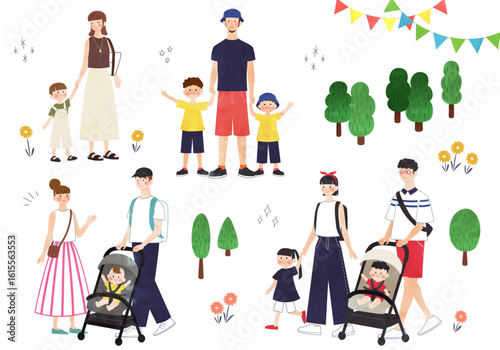 家族でお出かけ＊イラスト＊FamilyIllust