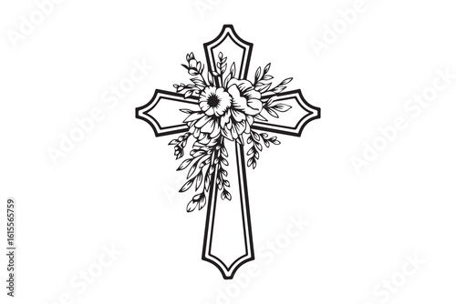 floral cross illustration vector
