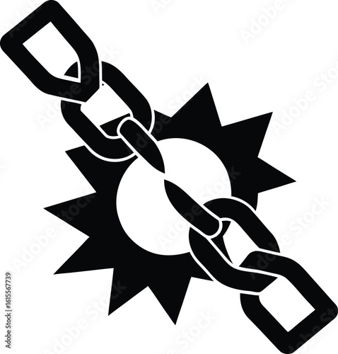 black silhouette a broken chain on white backgroun.eps