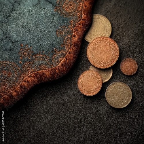 Decorative tray with antique coins