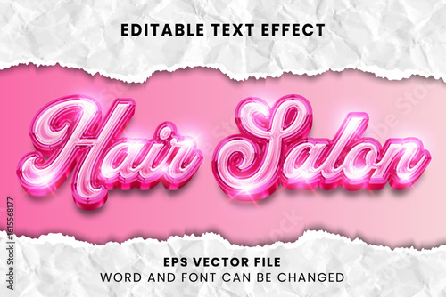 Hair salon pink 3d editable vector text effect
