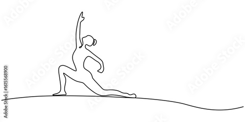 Woman Fitness Exercise Continuous One Line Drawing. Active Lifestyle Simple Linear Style, Woman Yoga Minimalist One Line Drawing. Woman Yoga Pose Line Art Trendy Illustration, doing yoga exercise. 