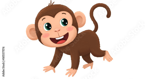 Cute Cartoon Monkey Smiling Joyfully Against Transparent Background Illustration