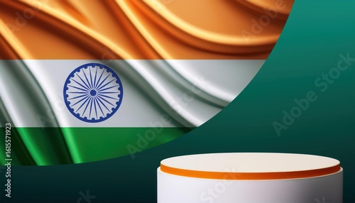 Product Display Podium with Indian Flag - Independence and Republic Day Sale Concept