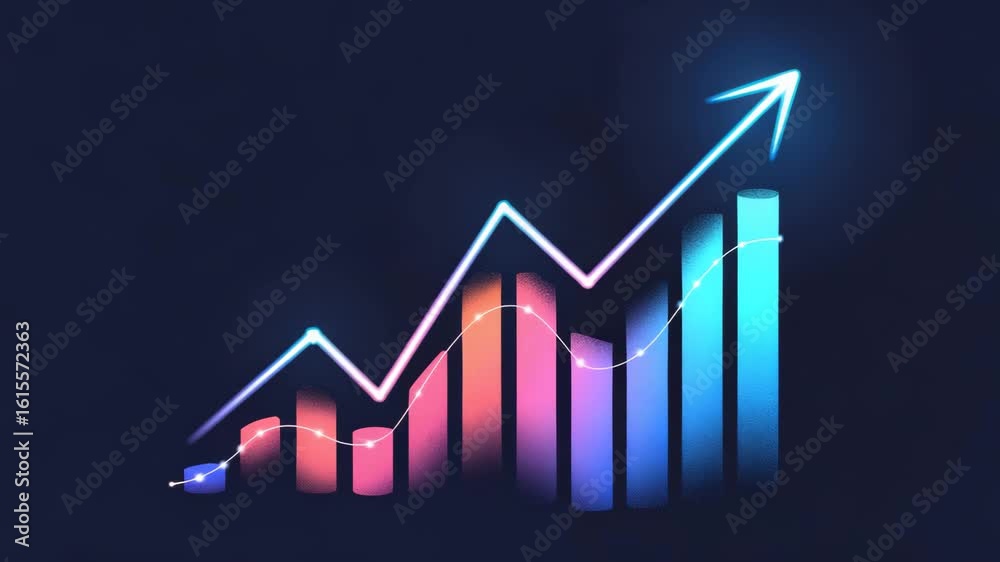 Analyzing stock market growth trends and financial performance with rising graph data