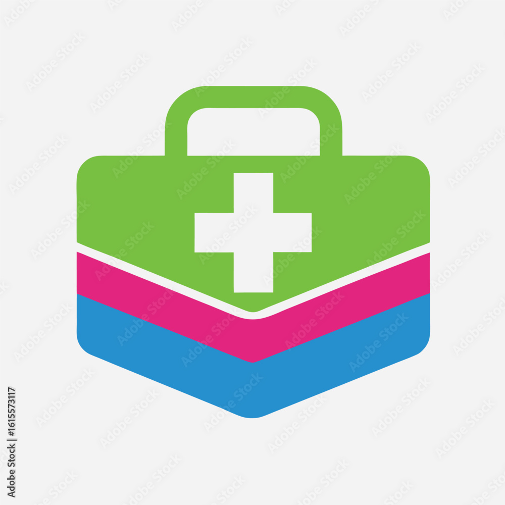 Obraz premium Red First Aid Box Logo with White Cross Medical Symbol Design