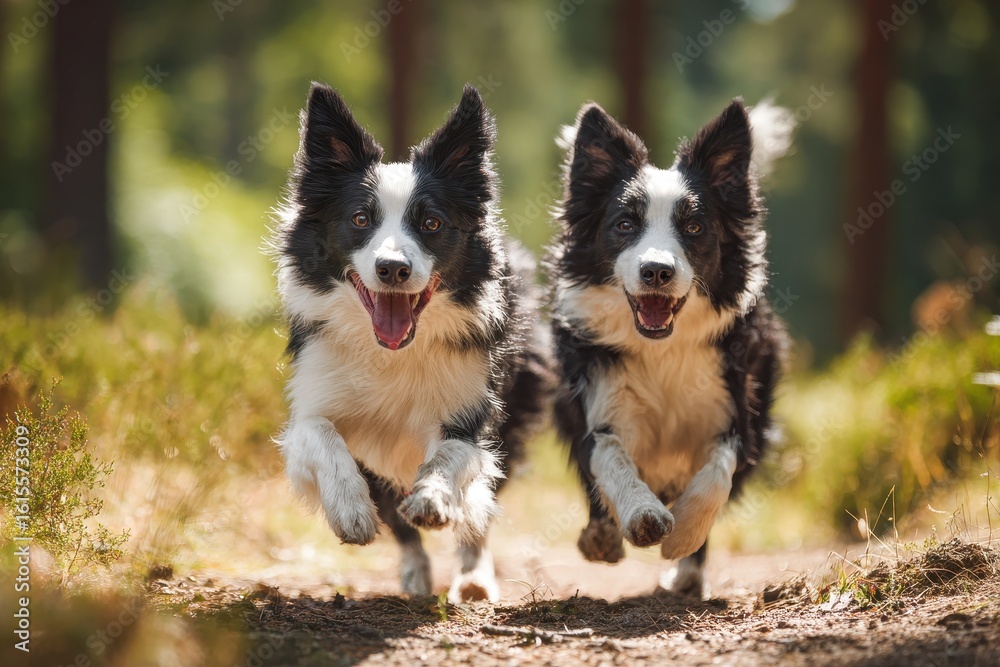 Fototapeta premium Border collies playing outside together