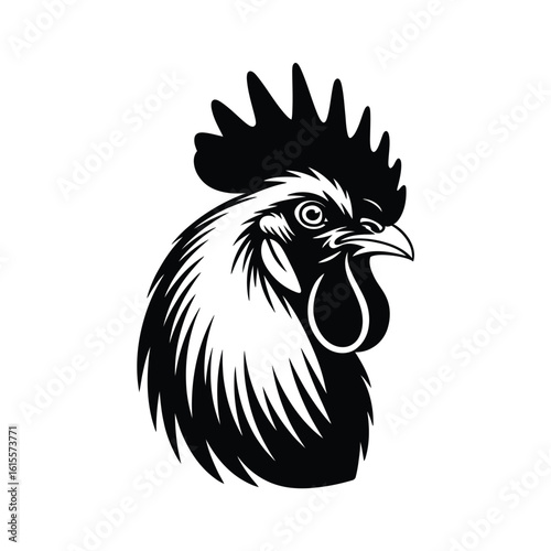 Black and white rooster head illustration chicken bird