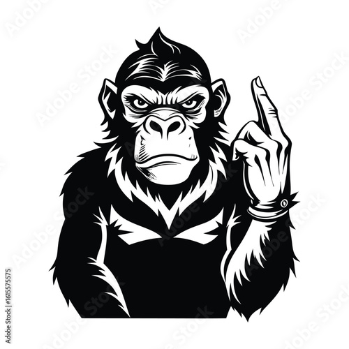Silhouette of Ape Making Shh Gesture Vector, Quiet Ape Illustration, Secret Animal Clipart, Monkey Silhouette, Silent Gesture Design for Marketing and Social Media