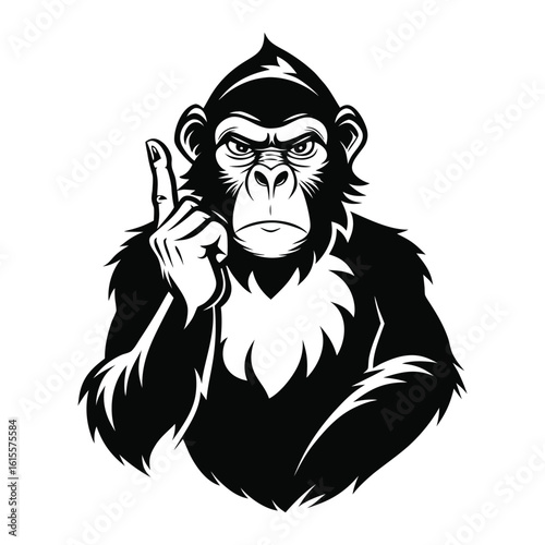 Silhouette of Ape Making Shh Gesture Vector, Quiet Ape Illustration, Secret Animal Clipart, Monkey Silhouette, Silent Gesture Design for Marketing and Social Media