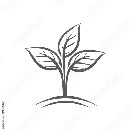 Stylized grey plant sprout with three leaves on a white background seedling growth