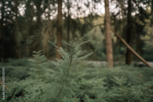 Young pine tree in forest nature green