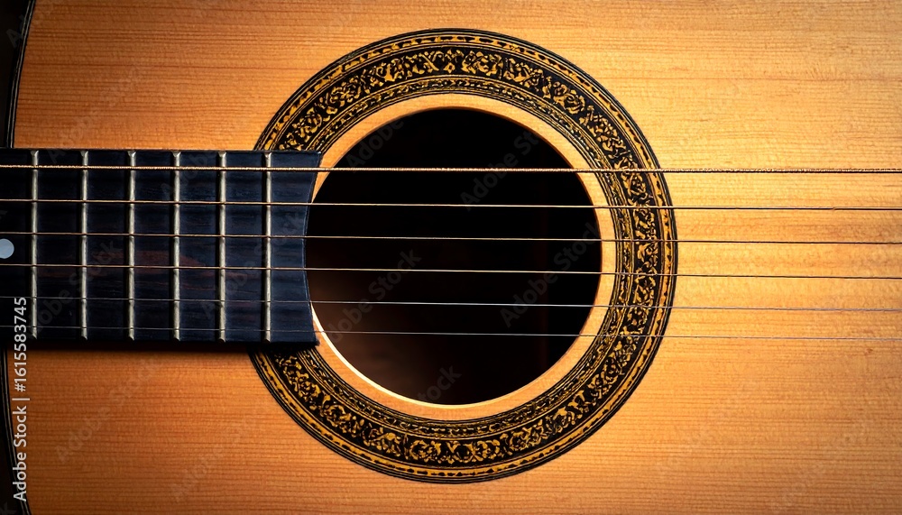 Obraz premium Close-up of acoustic guitar soundhole (1)