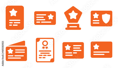Orange award icons featuring stars shields and certificates trophy