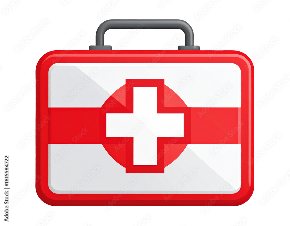 Obraz premium Flat First Aid Kit Icon with Red Cross Symbol, Front View, Minimal Vector Style, Transparent Background PNG