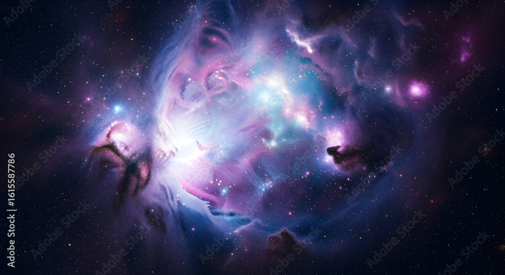 Obraz premium A cosmic scene with colorful galaxies and stars swirling in space.
