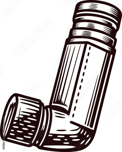 Hand drawn medical inhaler illustration vintage engraved asthma inhaler isolated on white background