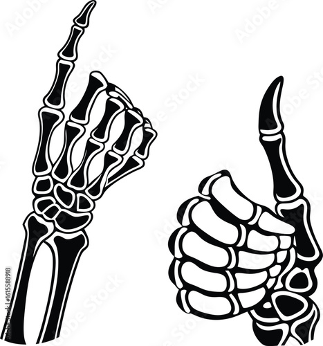 Two skeletal hands display a thumbs up gesture, a spooky and symbolic representation of approval