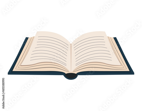 Open book in flat style. Soft and minimal illustration for reading, education or study themes. Simple design.