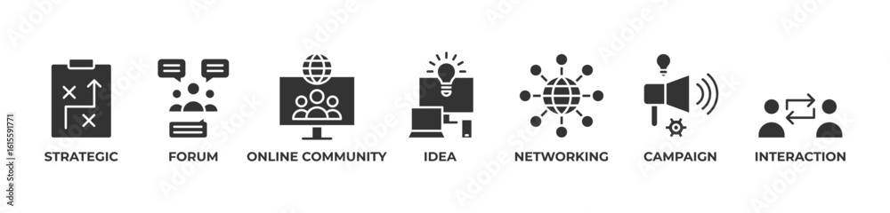 Collaborative Strategy Icons set vector illustration glyph with Strategic, Forum, Online community, Idea, Networking, Campaign, Interaction Collaborative Strategy Icons set vector illustration glyph with Strategic, Forum, Online community, Idea, Networking, Campaign, Interaction