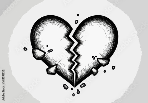 Sketch of a broken heart with pieces falling off the sides