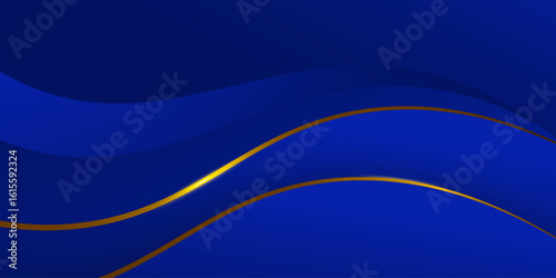Luxury curve abstract background in blue and gold lines for corporate concept, template, poster, brochure, website, flyer design.