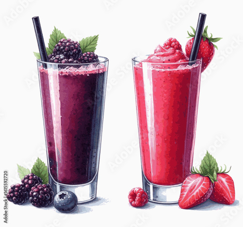Pure Life Palette Strawberry Elderberry Smoothie isolated watercolor vector illustration svg