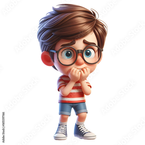 nervous kid biting his nails, transparent background
