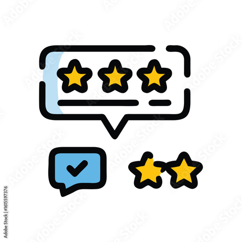 Customer feedback illustration showing a three star rating with a positive review and two broken stars representing a negative rating