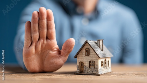 Hand rejecting a miniature house