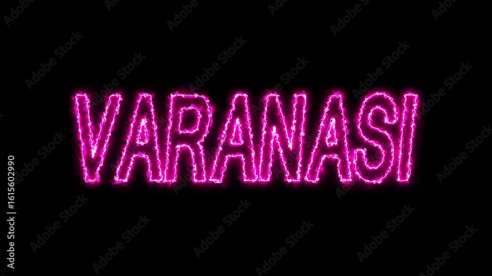 Animated glowing flickering neon inscription varanasi. neon varanasi text animation