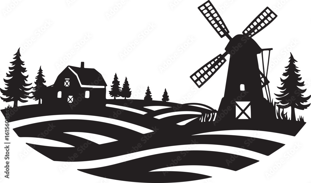 Obraz premium Rustic Windmill Silhouettes Bundle