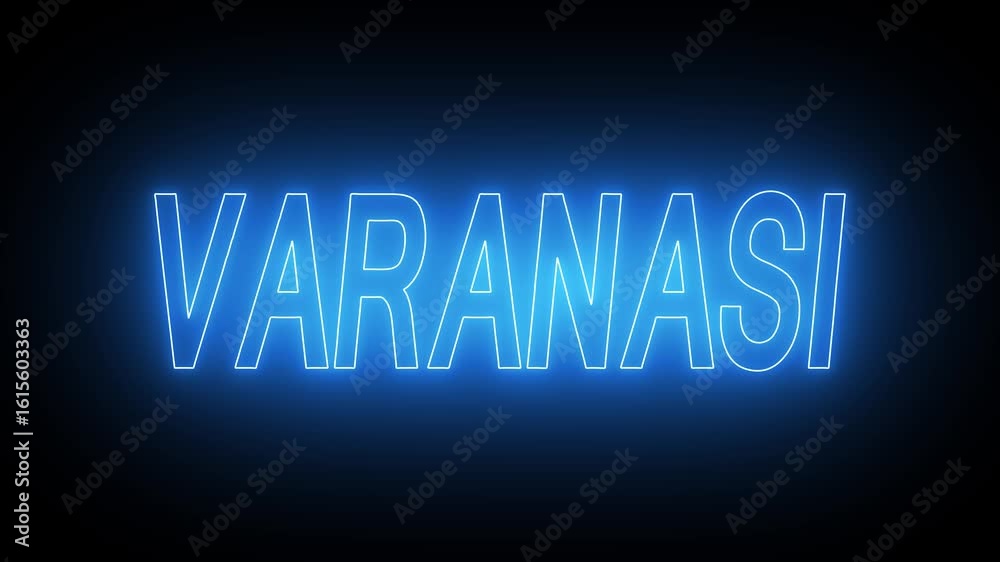 Animated glowing flickering neon inscription varanasi. neon varanasi text animation
