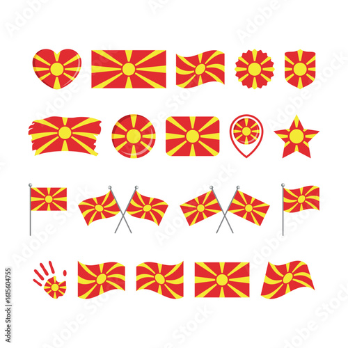 North Macedonia icon set vector isolated on a white background. North Macedonian flag graphic design element. Flag of North Macedonia icons in flat style. North Macedonia symbols collection