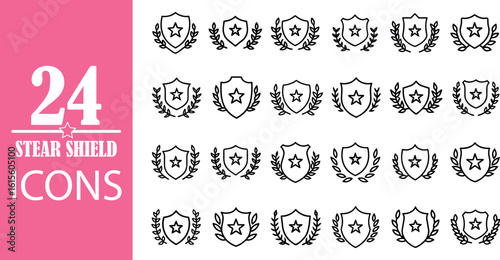 Collection of 24 Unique Star Shield Icons for Cross-Stitch Patterns