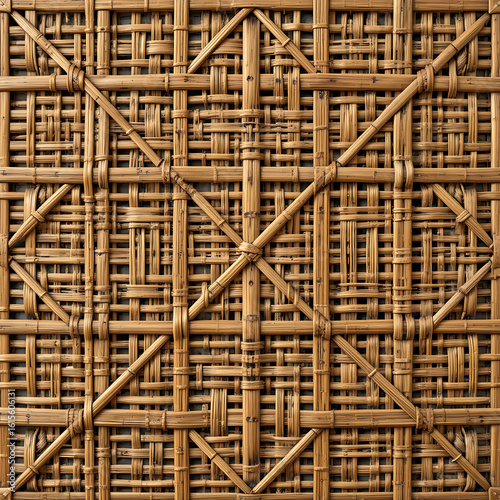 traditional hand woven bamboo basket texture, detailed interlacing pattern, natural golden-brown tones, rustic village style, sunlight casting soft shadows, realistic high resolution background
