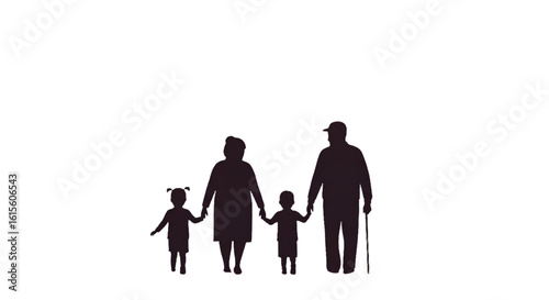 Family Silhouette Illustration On Transparent Background Holding Hands