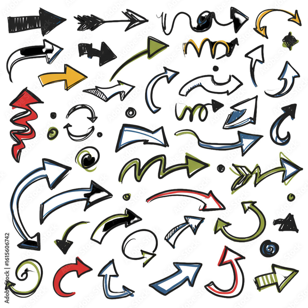 Obraz premium Hand Drawn Arrows Set Illustration on Black Background Transparent PNG