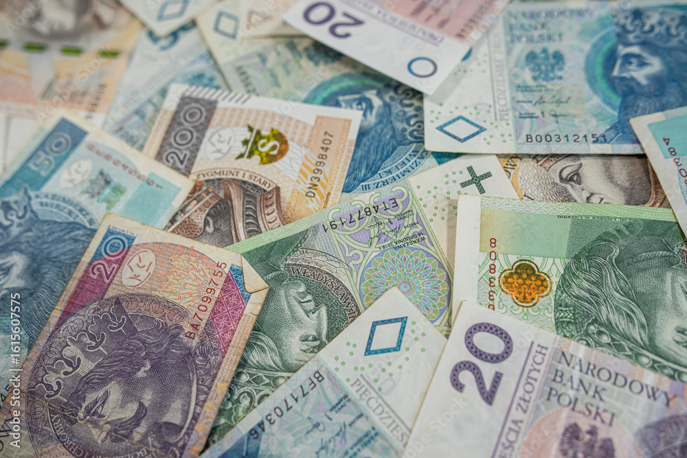 Obraz premium Close-Up View of Polish Zloty Paper Currency – Finance and Investment Concept Background