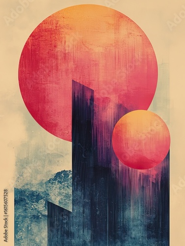 Retro Vintage Illustration with Soft Pastel Gradient and Minimal Geometric Shapes